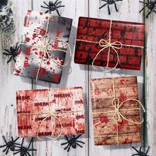 kumozawa 12pcs/Set Halloween Gift Wrapping Paper Set, Featuring Scary Bloodstain Handprints And Skull Patterns, Suitable For Zombie Party, Haunted House Decoration And Gothic Holiday Crafts - Multicolor - View 4