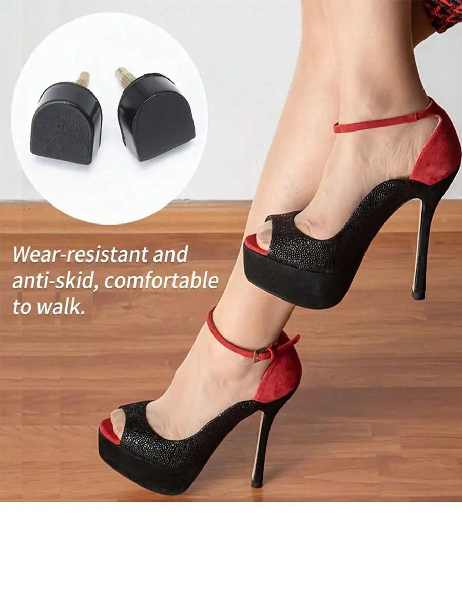 15 Paar schwarze TPU High-Heel-Schuh-Nieten-Zubehör, verschleißfeste, leise Absatzersatz, rutschfeste Schuhabsatz-Reparatur, Stiletto-Absatz - Schwarz - Übersicht 1