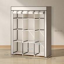 Fabric Wardrobe, With Rails And Shelves - Cream White - T0001-01-3166 - View 9