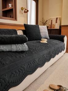 1pc Modern Fashion Minimalist Wavy Edge Sofa Cover - Anti-Slip & Anti-Scratch, Suitable For All Sofas (1/2/3/4 Seater, Loveseat, Sectional Sofa) - Easy To Clean & Machine Washable Cushion Cover - Dark Grey - View 1