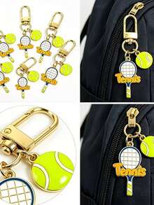 8Pcs Mini Alloy Tennis Racket Keychains, Enamel Sports Bag Charms, Cute Tennis Accessories Gifts For Students Tennis Lovers - Multicolor - View 8