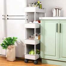 Organizador de almacenamiento, estantería de almacenamiento multifuncional con ruedas, cesta de almacenamiento de plástico con ratán tejido y asa superior, adecuado para oficina, cocina, baño, dormitorio, estantería de almacenamiento con ruedas y estantería de almacenamiento vertical, estantería de almacenamiento de pie - Multicolor - Ver 5