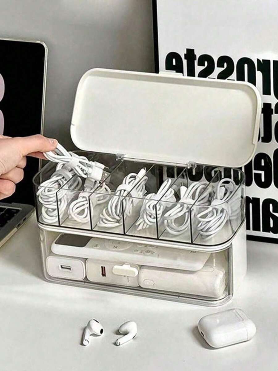 1pc Desktop Data Cable Organizer, Phone Charger Cable Management Divider, Power Cord Storage Box, Back To School Supplies, School Essentials, National Day Gift, Halloween Gift, Christmas Gift
