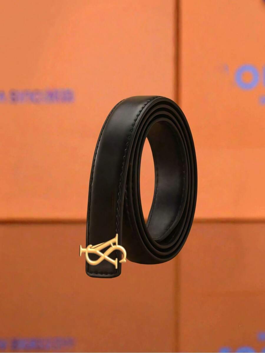 MMJ Finswift Vintage Interlock Letter Metal Buckle Thin Belt, Women Smooth Solid Color Adjustable Waist Strap For Outfit Matching - Multicolor - View 1