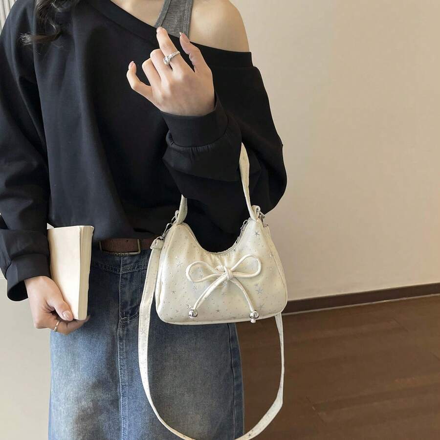 星星印花蝴蝶結女款手提包 甜美少女風斜挎包迷你方包 拍照道具 現貨 - 彩色 - 查看 1
