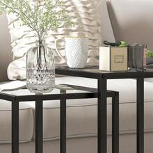 HOMCOM Nesting Tables Set Of 2, Side End Table With Tempered Glass Top And Steel Frame For Living Room, Bedroom, Black - T0001-01-8182 - View 3