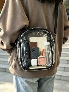 1pc Transparent Crossbody Bag, Approved For Stadiums, Suitable For Concerts, Sports Events, PVC Material, Beach Bag, Beach Bag, Summer Clothing, Minimalist Transparent Square Zipper Bag, Multi-Functional Crossbody Bag, Multi-Functional Storage Bag,Back To School,Back To School - Multicolor - View 1