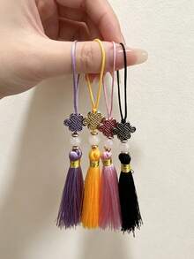 New Chinese Style Chinese Knot Tassel Phone Lanyard Faux Jade Bead Mini Thin Cord Vintage Oriental Bag Key Charm Multi Color Available - Black - View 3