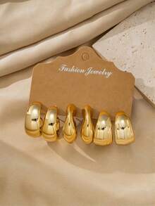 CCD Alloy 9-Piece Set Smooth Texture C-Hoop Water Drop Stud Earrings, Women's Daily Wear Fashion Accessories - Gold - View 5