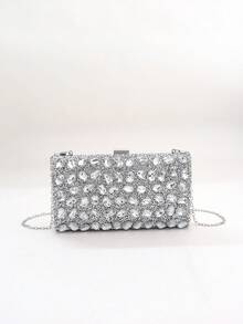 LJDCRFT Luxury Sparkling Diamond-Embedded Hardcase Handbag, Women's Formal Evening Bag For Weddings, Parties, Celebrations, And Cocktail Events - Silver - View 12