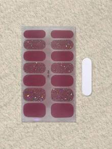Pegatina de uñas de gel sin horneado color rosa coral, película de aceite para uñas, pegatina de uñas impermeable, pegatina de unicolor, pegatina de polvo de cebollino, pegatina de degradado de color saltarín, pegatina completa - Rosa Fucsia - Ver 3