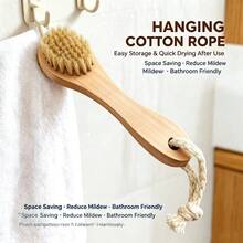 Cepillo de limpieza de cerdas con mango de madera, cepillo de baño multifunción, herramienta de limpieza de cerdas con ranura y cuerda para colgar para uso doméstico - Albaricoque - Ver 4