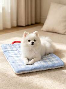1pc Blue Plaid Heart Pattern Pet Bed Mat, Double-Sided Use, Portable Cat Bed Mat, Suitable For Indoor Use, Machine Washable - Multicolor - View 5