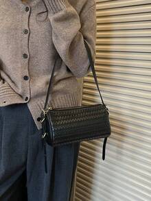 Autumn/Winter Vintage Small Woven Boston Bag For Women - Black - View 3
