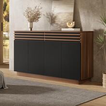 Modern Sideboard 150 X 40 X 85 Cm In Brown Wood Effect Black Doors - Lots Of Storage Space - 黑色和棕色 - 查看 1