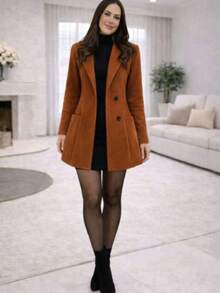 Women's Elegant Warm Wool Blazer Mid-Length Winter Coat - 焦糖 - 查看 3