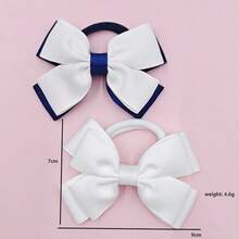 2入蝴蝶結髮圈 海軍藍與白色對比彈性髮帶 返校季女童用 - navy white contrast - 查看 4