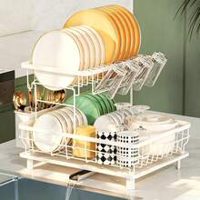 Multifunctional Kitchen Dish Drying Rack, Used For Draining, Organizing And Storing Bowls, Chopsticks, Cups, Plates, Knives, Forks And Other Tableware, Suitable For Home Kitchen Countertop Storage Shelf - Multicolor - View 7