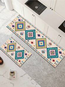 1pc Colorful Geometric Pattern Rubber Soft Mat, Suitable For Kitchen Floor, Absorbent And Easy To Clean, Also Suitable For Bathroom And Other Areas, Suitable For Year-Round Use, Suitable For Various Holidays - Multicolor - View 2