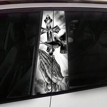 2件組 2D平面耶穌十字架汽車B柱乙烯基貼紙,易安裝可移除防水車門柱貼花,氣泡包裝,車輛外觀裝飾 - A - 查看 4