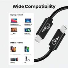 USB3.2 20Gbps 240W Data Cable, USB Type-C Interface, Supports 20Gbps Data Transfer, 240W/100W Fast Charging, USB3.2 Gen2x2 Interface, Supports 8K/4K Audio/Video Transmission, PD240W QC4.0/QC5.0 Fast Charging, Compatible With Macbook And 17 Pro - Black - View 7