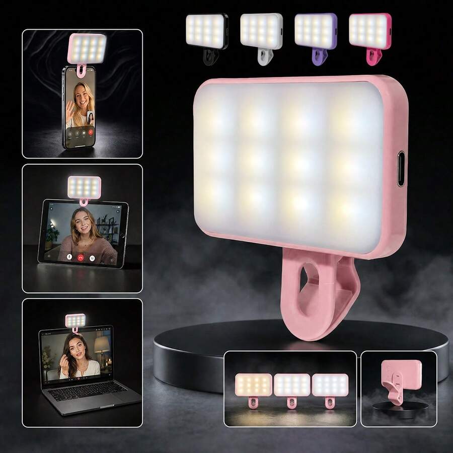 1pc LED Selfie Fill Light, Portable Mini Clip-On Fill Light, Suitable For Phone And Computer, Makeup, Zoom Meetings, Live Streaming, Vlog, Perfect Selfie And Video Call, 150mAh