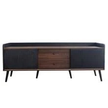 TV Stand With Two Drawers, TV Table, Low TV Board With Two Sliding Doors. Black And Natural Wood - 黑色 - 查看 4