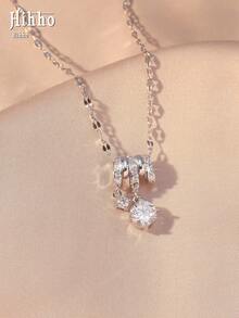 Hihho 1pc Luxury Three-Ring Zirconia Inlaid Necklace With Dynamic Large And Small Diamonds, Gold And Silver Plated, Elegant Date Outfit Collarbone Chain - Three-ring Water Droplet - View 10