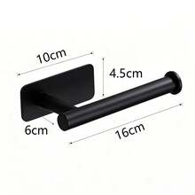 1pc Premium Stainless Steel Toilet Paper Holder, No Drilling Self Adhesive Wall Mount Tissue Storage Rack, Space Saving Modern Bathroom Accessory - Black - View 5