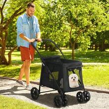 Foldable Dog Stroller/Buggy With Side Pockets And Mesh Windows For Small And Medium-Sized Dogs Up To 20 Kg, Oxford Fabric, Black - 黑色 - 查看 2