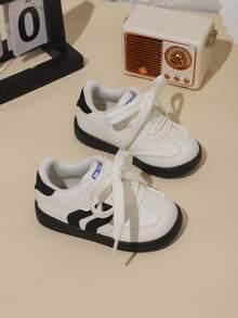 Contrast Color Wavy Pattern Unisex Kids Casual Shoes With Rubber Wear-Resistant Sole, Student Daily Retro Training Shoes - Beige - View 3