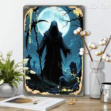 2D Flat, 1pc Gothic Grim Reaper Graveyard Wall Art- Tinplate Metal Sign with Full Moon tombstones, 20.32x30.48 cm IndoorOutdoor Halloween Decor, Spooky Gothic Home Decoration, Eerie Night Scene, Rustic Finish, 2D Flat, Perfect for Room Decor - 1PC - Übersicht 6
