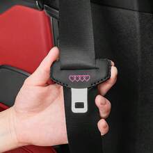 2pcs Pink Interlocking Heart Car Seat Belt Buckle Cover Leather Protective Case Anti-Collision Shell Leather Car Seat Belt Anti-Wear Protective Cover - Heart-shaped Seatbelt Cover - View 2