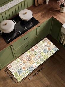 1pc Of A Beige Color, Rubberized Soft Mat With Floral Tile Pattern For Kitchen Floors, Water-Absorbing And Easy To Clean. Suitable For Use In Kitchens, Bathrooms, And Other Areas. Ideal For Use Throughout The Year And For Various Holidays. - Multicolor - View 15