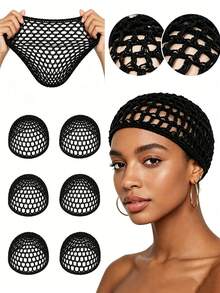 1pc Breathable Elastic Crochet Hair Net Cap, Hollow Mesh Soft High Elastic Fabric, Full Coverage Anti-Slip Design For Long Hair, Women's Sleep & Shower Hair Protection, Simple Comfortable Daily All-Season Style - Multicolor - View 1