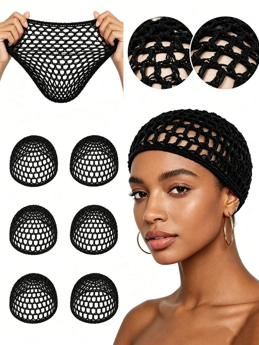 1pc Breathable Elastic Crochet Hair Net Cap, Hollow Mesh Soft High Elastic Fabric, Full Coverage Anti-Slip Design For Long Hair, Women's Sleep & Shower Hair Protection, Simple Comfortable Daily All-Season Style - Multicolor - View 1