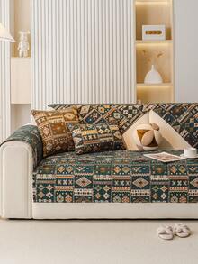 1pc Chenille Bohemian Style Sofa Cover, Non-Slip Back, Pet-Friendly, Machine Washable, All-Season, Holiday Decor Furniture Renovation Home Decoration. Suitable For 1/2/3/4 Seater Armrest Backrest - Green - View 4