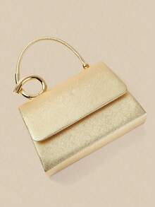 1pc White Palm Print PU Material Clutch Bag With Delicate Metal Beads, Suitable For Wedding/Party/Prom/Formal Occasions, - Gold - View 7
