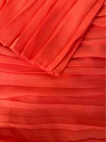 Women's Elegant Comfortable Long Sleeve V-Neck Solid Color Chiffon Pleated Ruffle Dress - Coral Orange - View 7