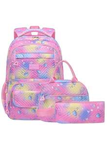 Set de 3 piezas de mochila escolar con estampado de medusas lindas, incluye bolsa de mano y estuche para lápices, correas ajustables para los hombros, múltiples bolsillos y compartimentos, almacenamiento organizado, gran capacidad, mochila escolar de poliéster ligera, cierre con cremallera, adecuada para la escuela, el trabajo, uso diario, mochila para niñas, regalo de vuelta a la escuela - A - Ver 12