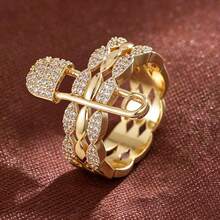 1 pieza Anillo con diseño de alfiler con forma de ojo de caballo geométrico incrustado con circonita para mujeres - Multicolor - Ver 1