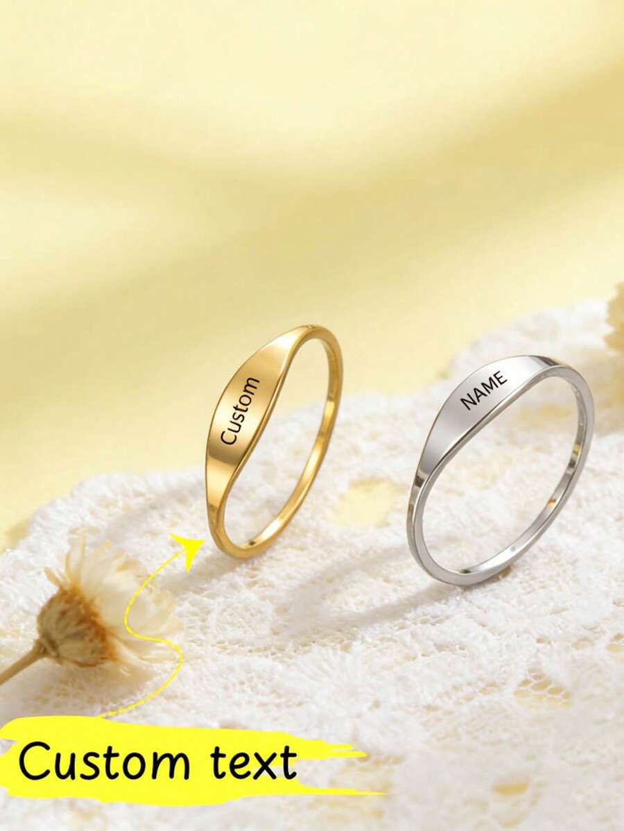 Personalized Ring, Customizable Outer Engraving Name & Date, Couple Jewelry, Unique Stainless Steel Ring, Silver, Gold, Suitable For Important Anniversaries, Birthdays, Summer Jewelry, Father's Day, Mother's Day Gifts, Graduation Gifts, 2026 Graduation Commemoration - Multicolor - View 1