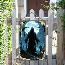 2D Flat, 1pc Gothic Grim Reaper Graveyard Wall Art- Tinplate Metal Sign with Full Moon tombstones, 20.32x30.48 cm IndoorOutdoor Halloween Decor, Spooky Gothic Home Decoration, Eerie Night Scene, Rustic Finish, 2D Flat, Perfect for Room Decor - 1PC - Übersicht 4