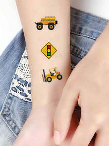 12sheets Cartoon Fake Tattoo, Engineering Vehicle Series Pattern Tattoo Stickers, For Men And Women Waterproof Temporary Tattoos - Multicolor - View 2
