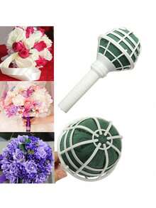 6pcs Foam Floral Handle Bouquet Holder, Suitable For DIY Wedding Bouquets, With Fixable Diamond Bouquet Pins And Green Tape, Wedding Supplies - Green - View 8