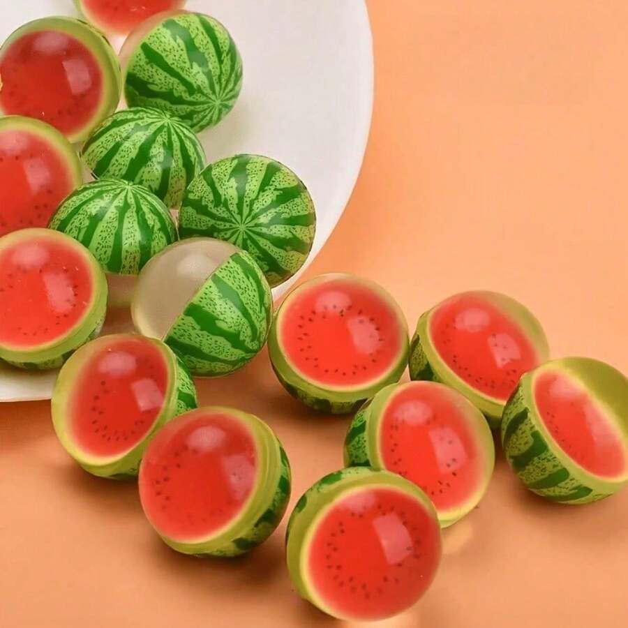 5/10/20/40pcs Watermelon Slice Bouncy Balls, Realistic 3.2cm Design, Solid Rubber, Suitable For Desk Decor, Party, Pet Play And Gashapon Prizes - Multicolor - View 1