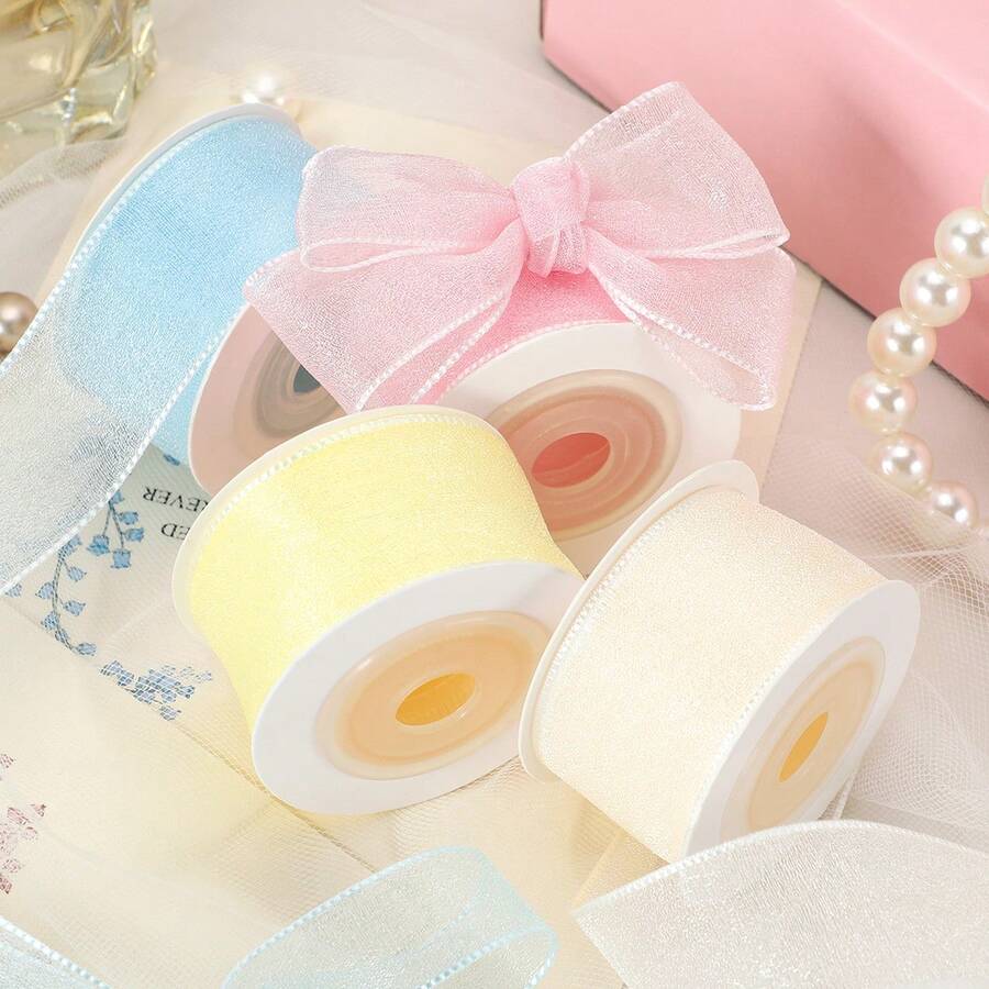 5 Rolls Colorful High Density Polyester Ribbon, Soft Touch, Flower Gift Packaging, Fruit Basket Decoration Bows, Cake Baking Packaging Ribbon, Handmade Sewing Ribbon DIY Bows