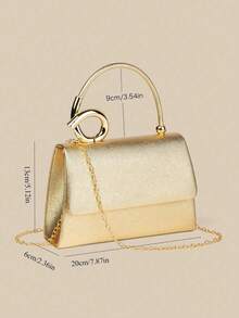 1pc White Palm Print PU Material Clutch Bag With Delicate Metal Beads, Suitable For Wedding/Party/Prom/Formal Occasions, - Gold - View 6