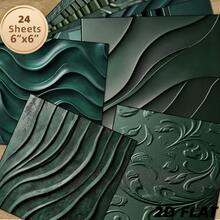 2D FLAT 24 Sheets 6*6 Inch Green Embossed Texture Scrapbook Paper 2D Flat Premium Printed Leather Embossed Effect Decorative Paper | Dark Green Luxury Texture Handmade Projects / Scrapbooking / Greeting Cards / Gift Wrapping Material - Square - View 1