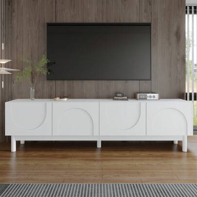 Lowboard TV With Shelves And Stabilizing Legs, White